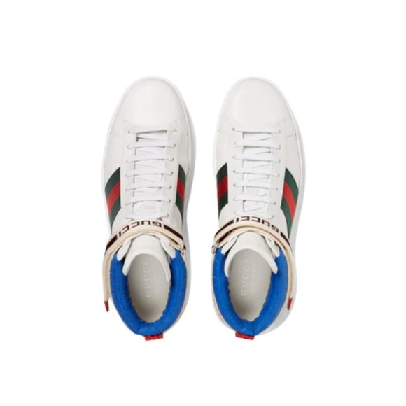 GUCCI Stripe Ace High Top miro soft leather Mens shoes white/multicolor size 10 - Picture 5 of 15